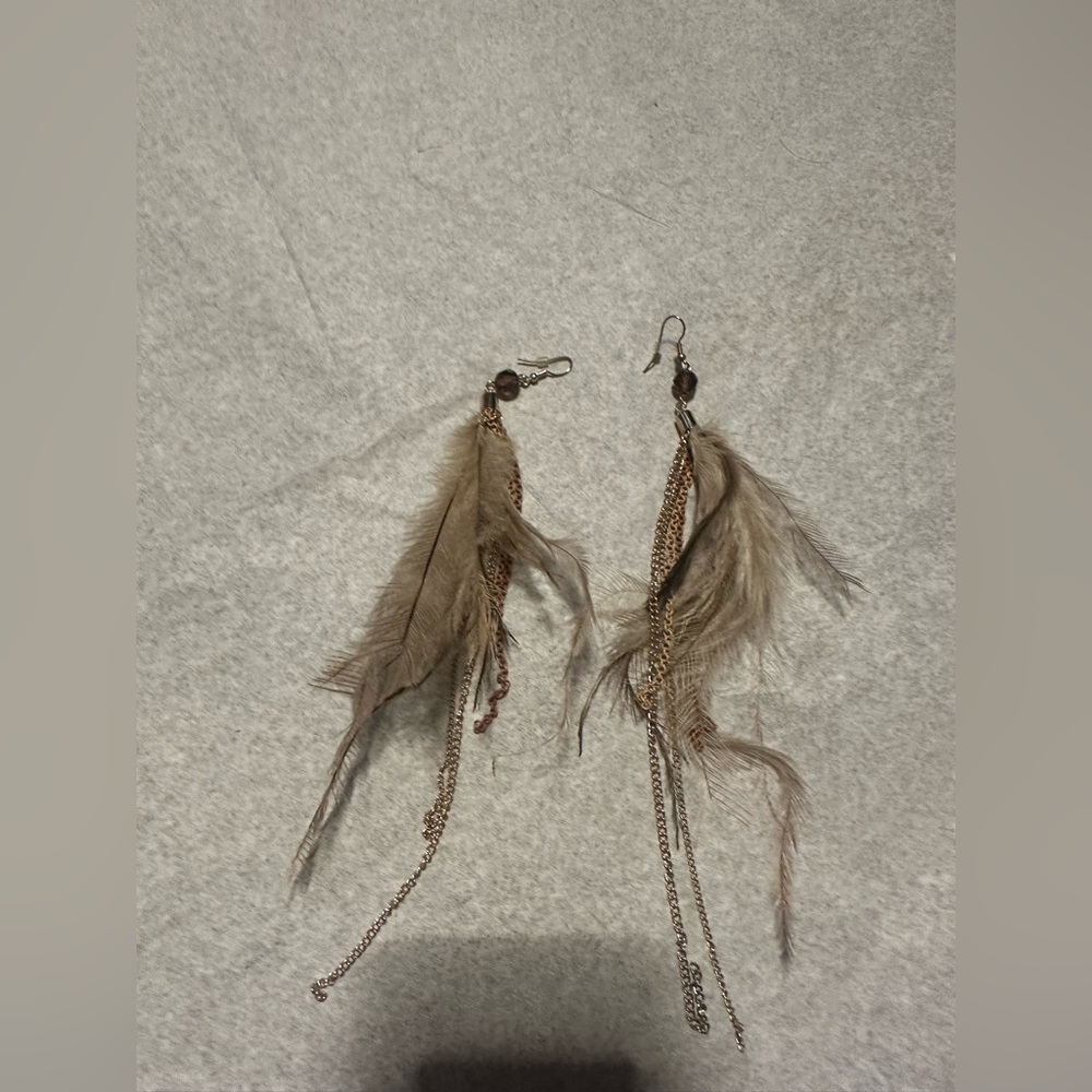 Guess by Marciano Feather and Chain Earrings - Brown and Gold